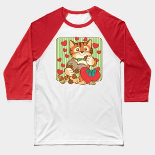 Valentine Cat Heart Chocolate Baseball T-Shirt